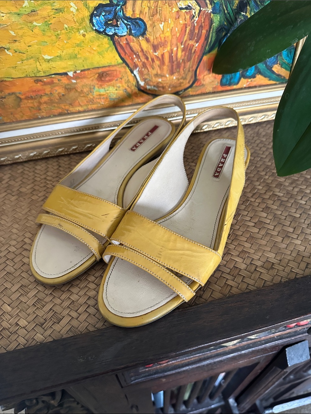 Prada Yellow Patent Leather Slingback Mules